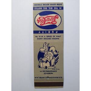 Pepsi Cola Vintage Matchbook Cover Walt Disney 1940s No 10 Horse Cannon Squadron